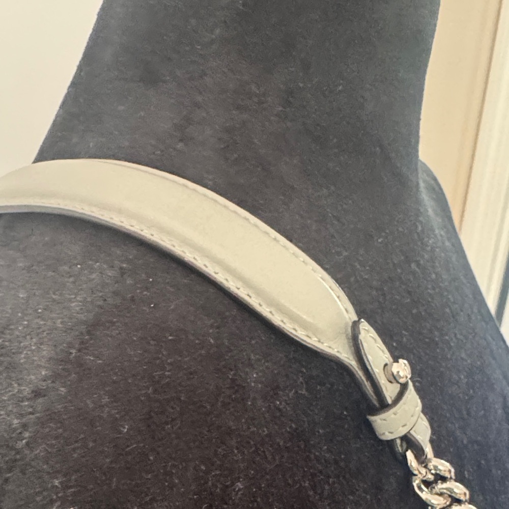 Fendi (F is for Fendi) Gray Leather Shoulder Bag with Chain Strap - Picture 5 of 16
